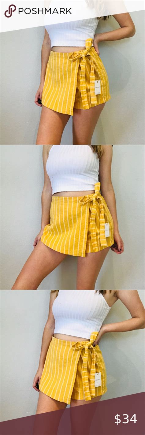 Nwt Forever 21 Mustard Yellow Striped Wrap Skort Wrap Skort Skort Yellow Stripes