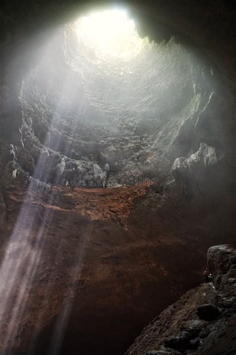 Beautiful Ray Of Light Inside Jomblang Cave Stock Image Image Of Dark
