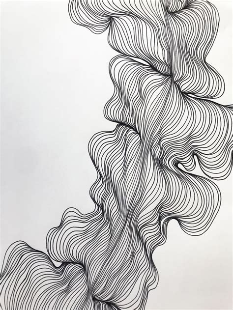 Abstract Line Art Black And White Modern Drawing Organic Line Shape