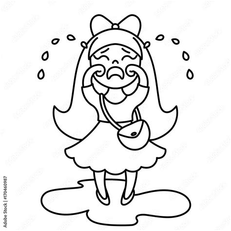 Vector Illustration Of A Little Crying Girl Coloring Stock Vector