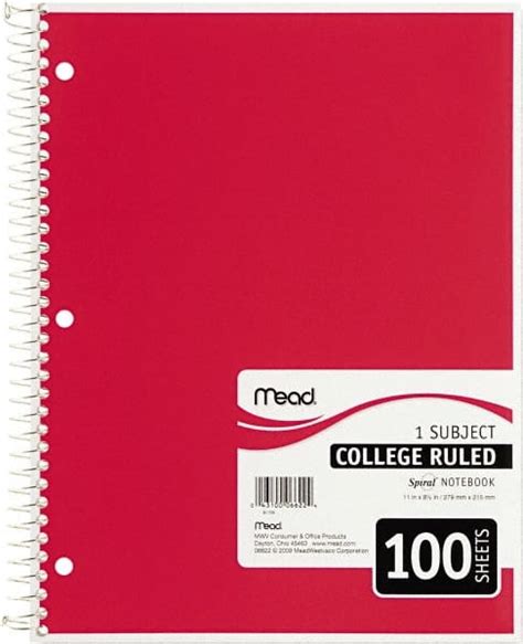Mead Notebook 100 Sheets College Ruled White Paper 82244435