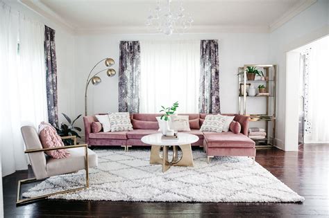 Elegant Living Room Featuring Statement Blush Pink Sofa Pink Living
