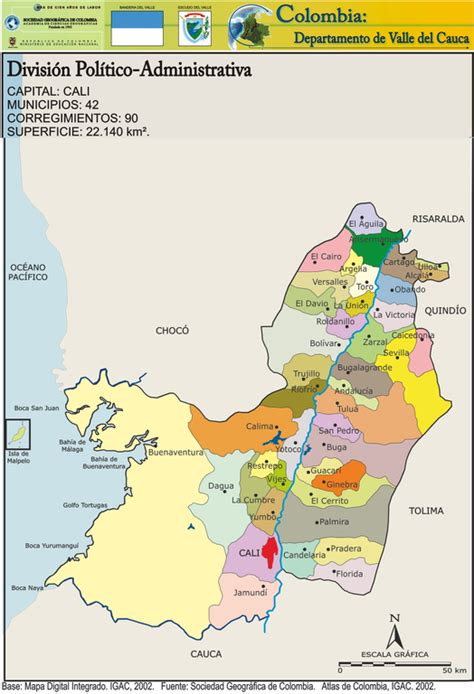 Mapa De Valle Del Cauca Con Municipios Departamento De Colombia Para