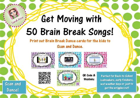 50 Brain Breaks Song And Dance Cards With Qr Codes Allow Flexible Use