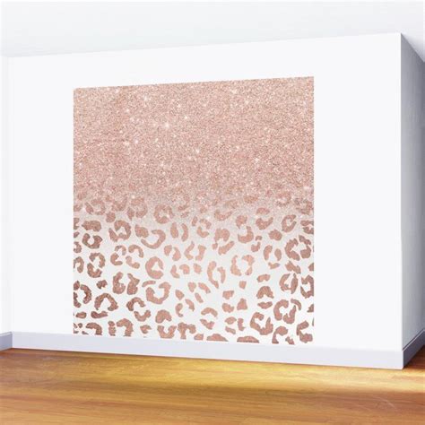 Trendy Modern Faux Rose Gold Glitter Ombre Leopard Pattern Wall Mural