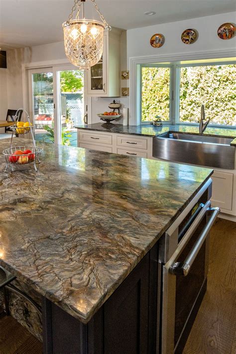 Dark Brown Kitchen Island Cabinet Fusion Quartzite Countertop Hardwood Flo Marble Countertops