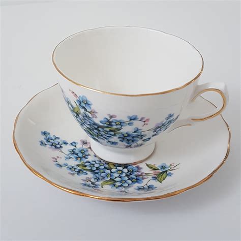 Blue Forget Me Not Flowers Tea Cup And Saucer Vintage Royal Vale Bone