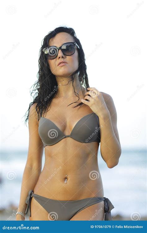 Woman In Sunglasses And Bikini Stock Image Image Of Touching Thin