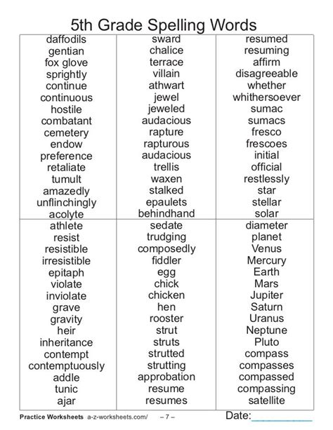 8th Grade Sight Words List 5th Grade Spellingwordslist Grade