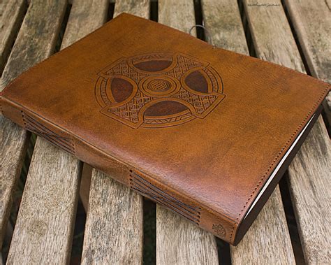A4 Large Brown Leather Journal Celtic Cross Design Hand Bound