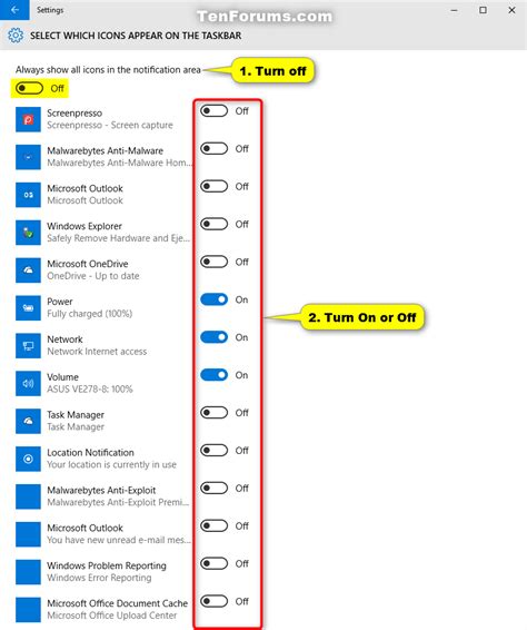 Customization Hide Or Show Notification Area Icons On Taskbar In Windows 10