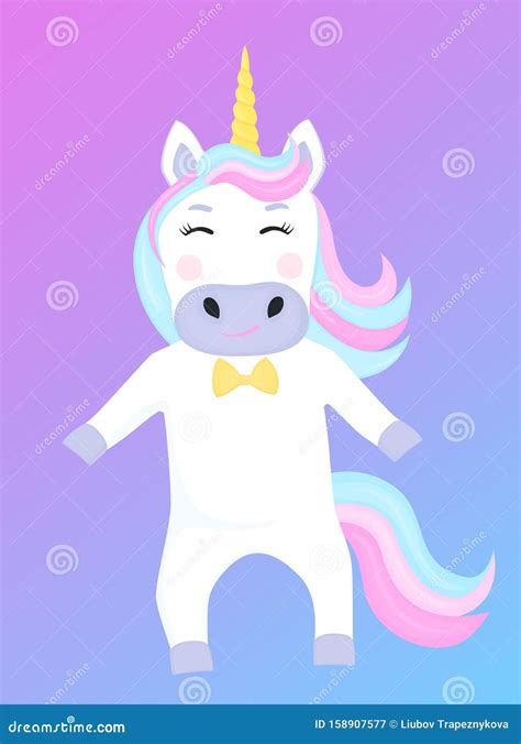 Funny Unicorn Cartoon Character Vector Illustration For Kids Stock