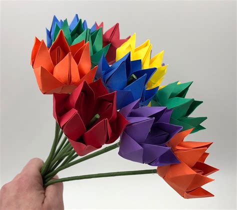 Bright Bouquet Of Origami Flowers Etsy Uk