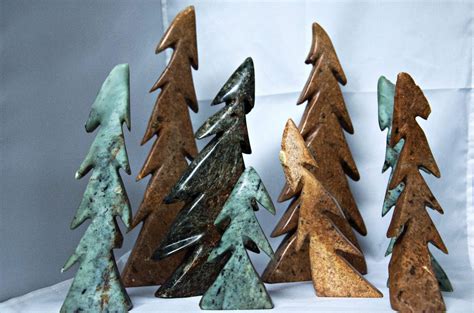 Various Evergreen Trees Carved From Soapstone By Barry Kostiuk Unique