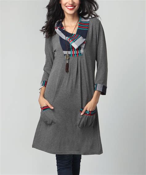 Look At This Charcoal And Plaid Shawl Collar Pocket Tunic On Zulily