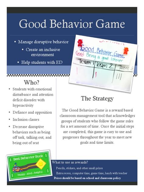Good Behavior Game Pdf Attention Deficit Hyperactivity Disorder Psychological Concepts