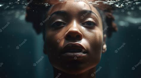 premium ai image a woman s face is submerged under water