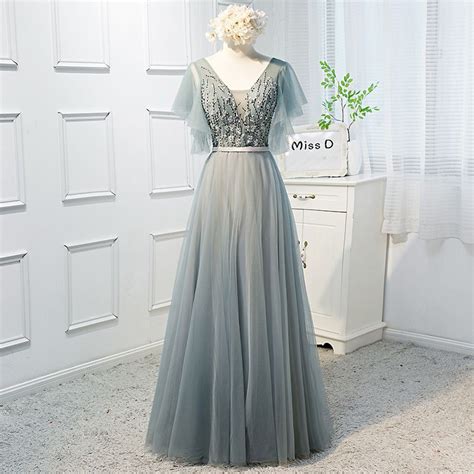 Chic Beautiful Sage Green Prom Dresses 2019 A Line Princess V Neck