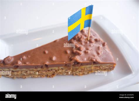 Daim Chocolate Cake With The Flag Of Sweden Closeup Stock Photo Alamy