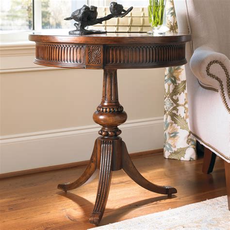 Acme furniture amado walnut end table. Hooker Furniture Living Room Accents Round Accent Table with Ornate Pedestal and Spider Base ...