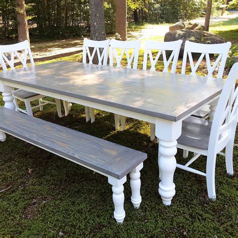 Heavy duty iron pipe legs. Farmhouse Dining Table Reclaimed Wood Chunky Turned Legs ...