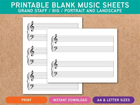 Printable Blank Music Sheets Grand Staff Big Manuscript Etsy