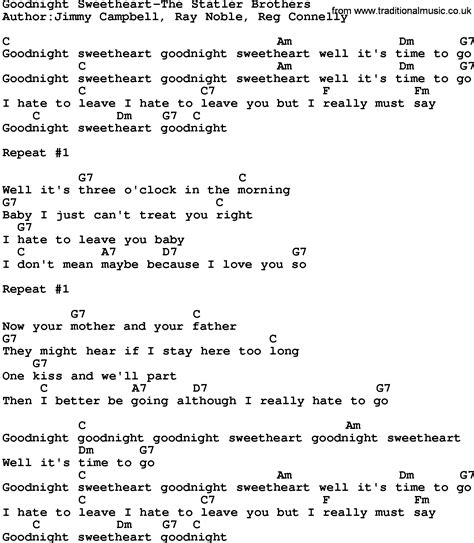 Country Musicgoodnight Sweetheart The Statler Brothers Lyrics And Chords