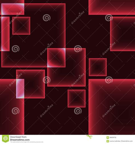 Red Dark Seamless Pattern With Shining Neon Squares Stock Vector