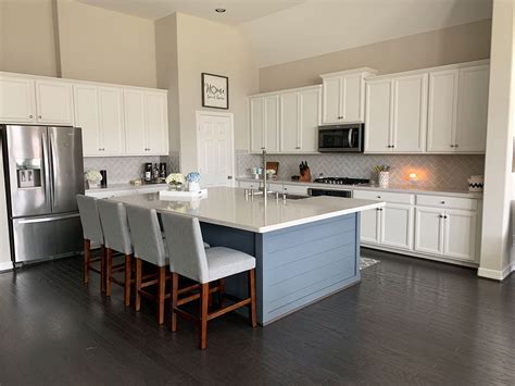 He moved the existing trim from the knee wall and wrapped the island base cabinets to. DIY Kitchen Island Shiplap | Easy Shiplap Application ...