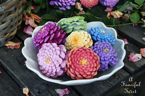 Zinnia Flowers Made From Pinecones Pine Cone Crafts Flower Crafts