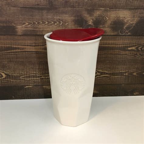 Starbucks Dining Starbucks White Geometric Shaped Ceramic Tumbler