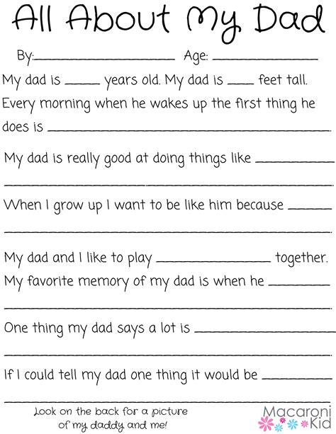 All About My Dad A Fathers Day Questionnaire And Free