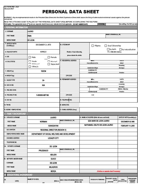 cs form no 212 revised personal data sheet new pdf government