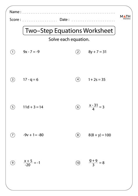 Solving One Step Equations Worksheet With Answers