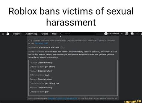 Roblox Bans Victims Of Sexual Harassment Discover Avatarshop Create Trade Q Pccamingrr S