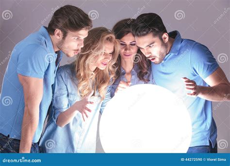 Amazed Group Of People Reading Their Future Stock Photo Image Of