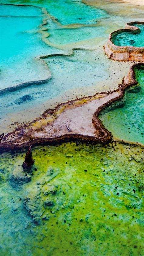 Colourful Pools Formed By Calcite Deposits Huanglong Sichuan Province