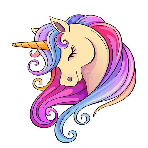 This will form the unicorn's head. Cute cartoon unicorn head with rainbow mane. Vector ...