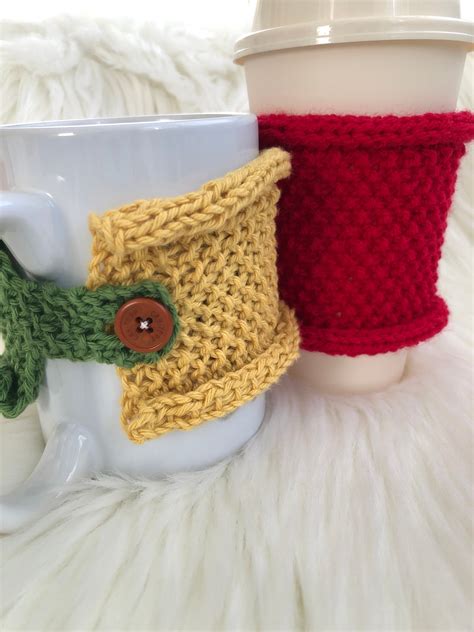 Knit Pattern Simple Seed Stitch Cozy Knit Coffee Cup Etsy
