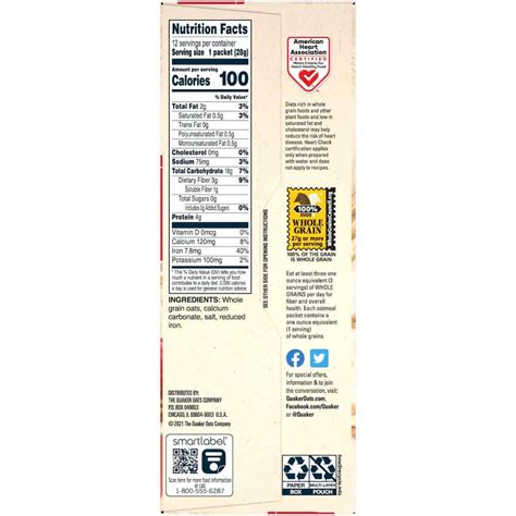 Quaker Instant Oatmeal Packet Nutrition Info Besto Blog