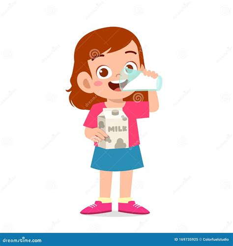 Happy Cute Little Kid Girl Drink Milk Stock Vector Illustration Of