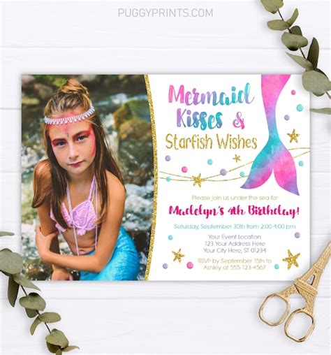 Mermaid Birthday Invitation With Photo Editable Mermaid Invitation