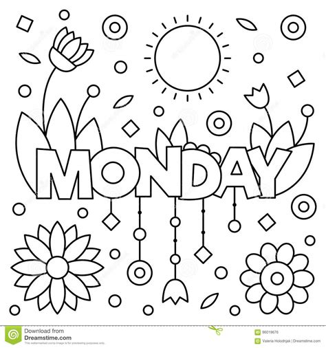 Monday coloring page to color, print or download. Coloring Page. Vector Illustration. Stock Vector ...