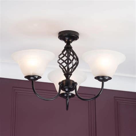 Compare this product remove from comparison tool. Spiral Flush Ceiling Light Frosted Glass Shades 3 Light - Satin Black