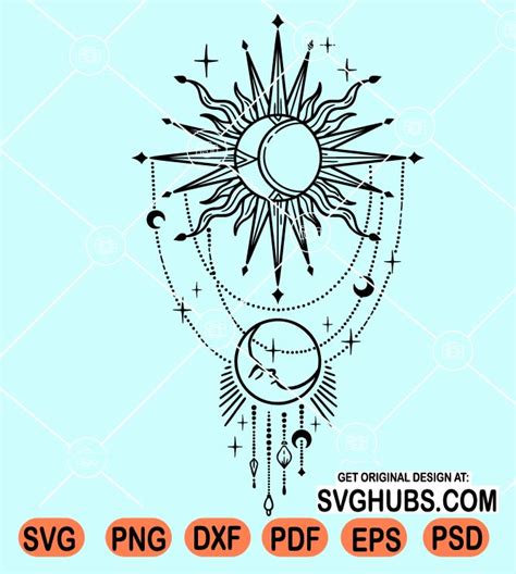 Celestial Sun And Moon Svg Sun And Moon Svg Moon Phases Svg Boho Svg