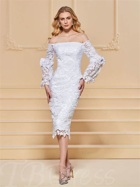 Lace Off The Shoulder Sheath Evening Dress Long Sleeve Lace Cocktail