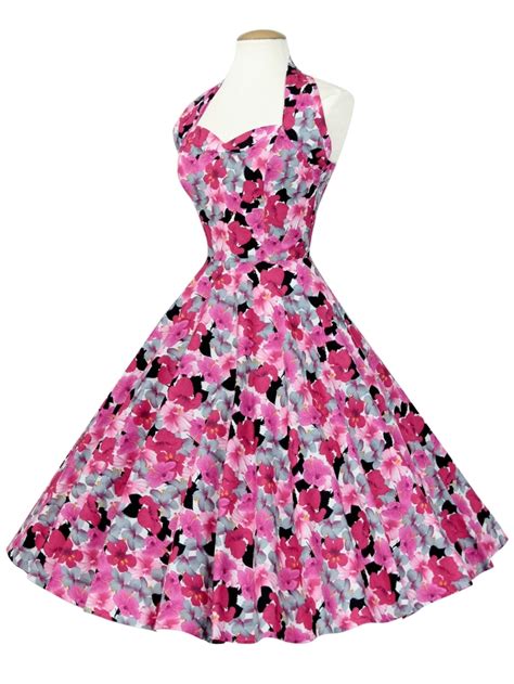 1950s Halterneck Hibiscus Pink Dress From Vivien Of Holloway