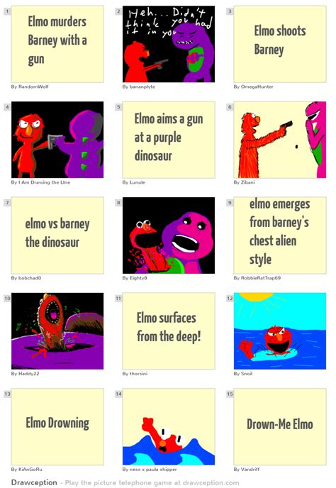 Elmo Murders Barney With A Gun Drawception