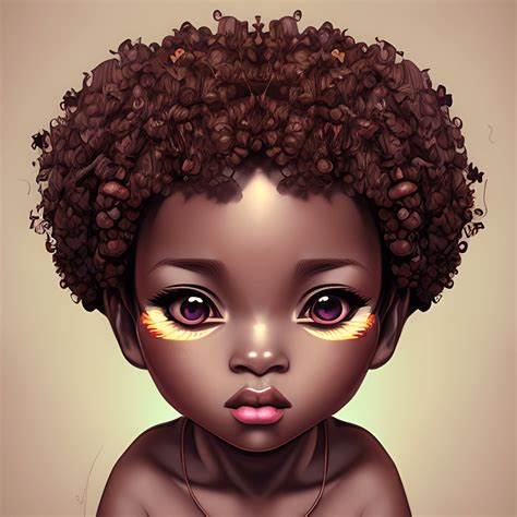 Vibrant Retro African Brown Skin Girl Avatar Chibi Style Curly