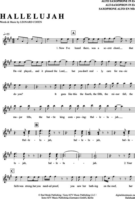 Hallelujah Alt Sax Pdf Noten Von Leonard Cohen In A Dur 7111158